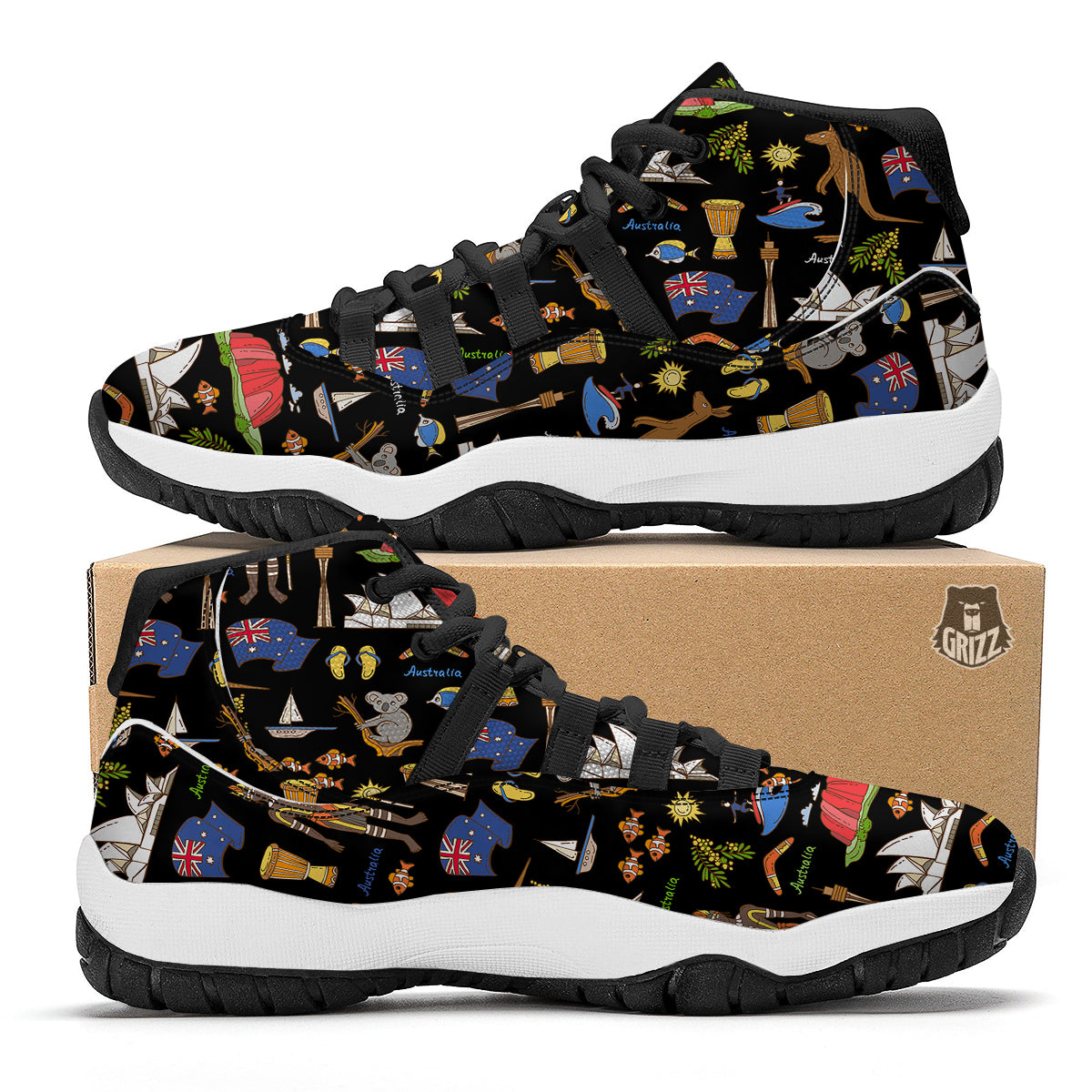 Australia Theme Print Pattern Black Bball Shoes-grizzshop