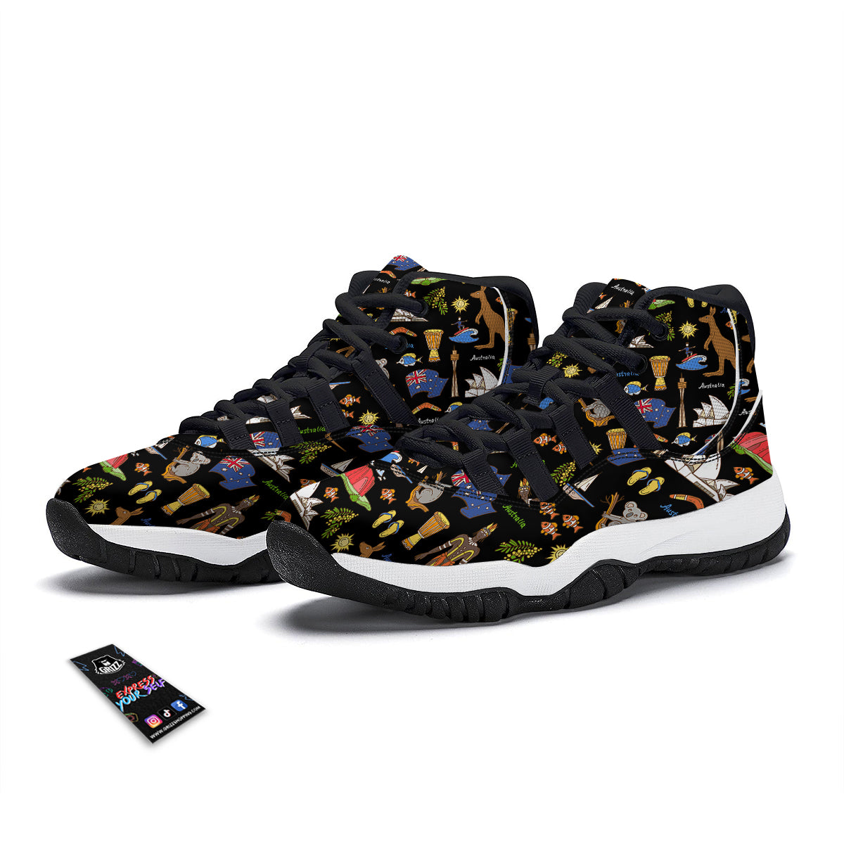Australia Theme Print Pattern Black Bball Shoes-grizzshop