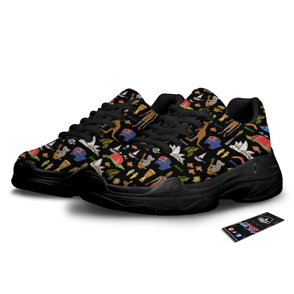 Australia Theme Print Pattern Black Chunky Shoes-grizzshop