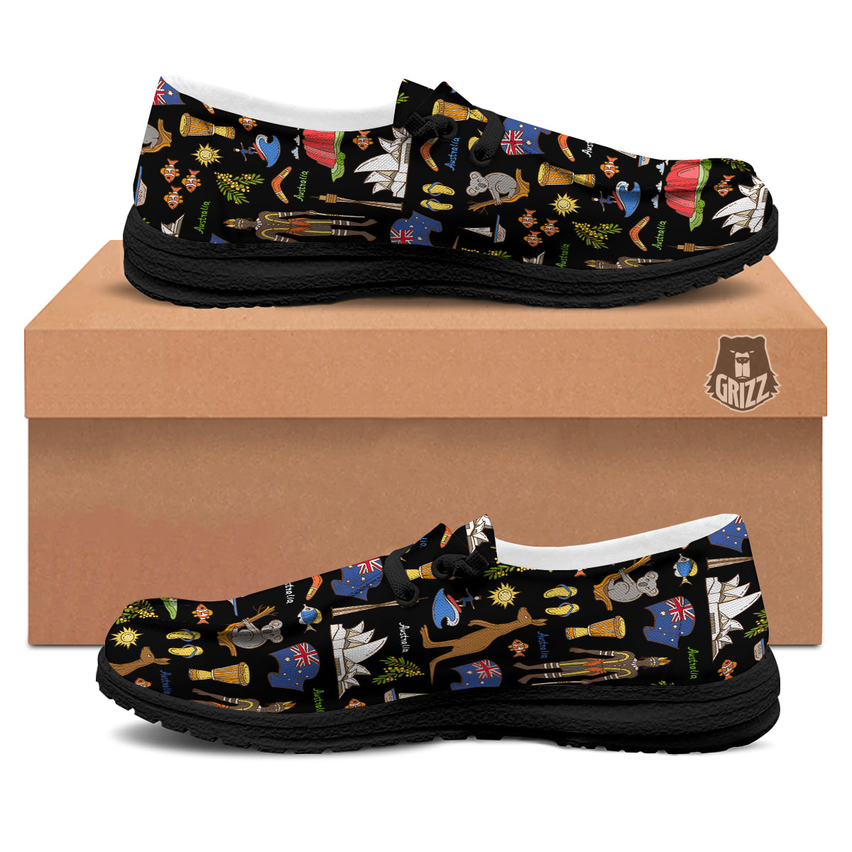Australia Theme Print Pattern Black Loafers-grizzshop