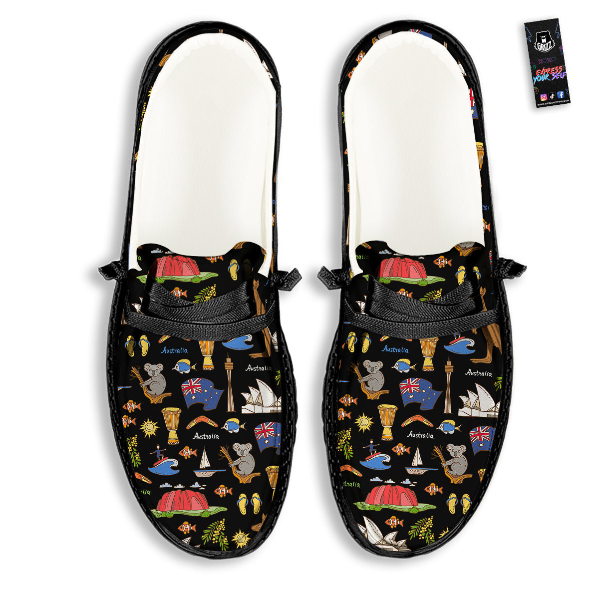 Australia Theme Print Pattern Black Loafers-grizzshop