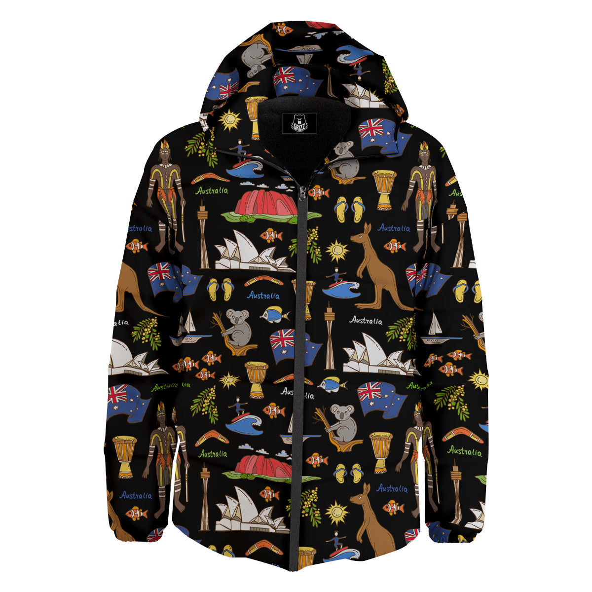 Australia Theme Print Pattern Down Jacket-grizzshop
