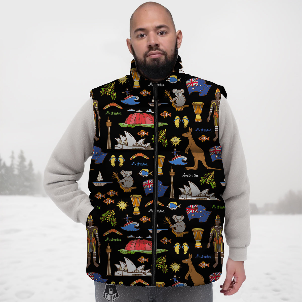 Australia Theme Print Pattern Down Vest-grizzshop