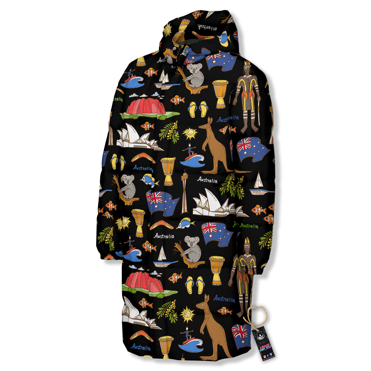 Australia Theme Print Pattern Long Down Jacket-grizzshop