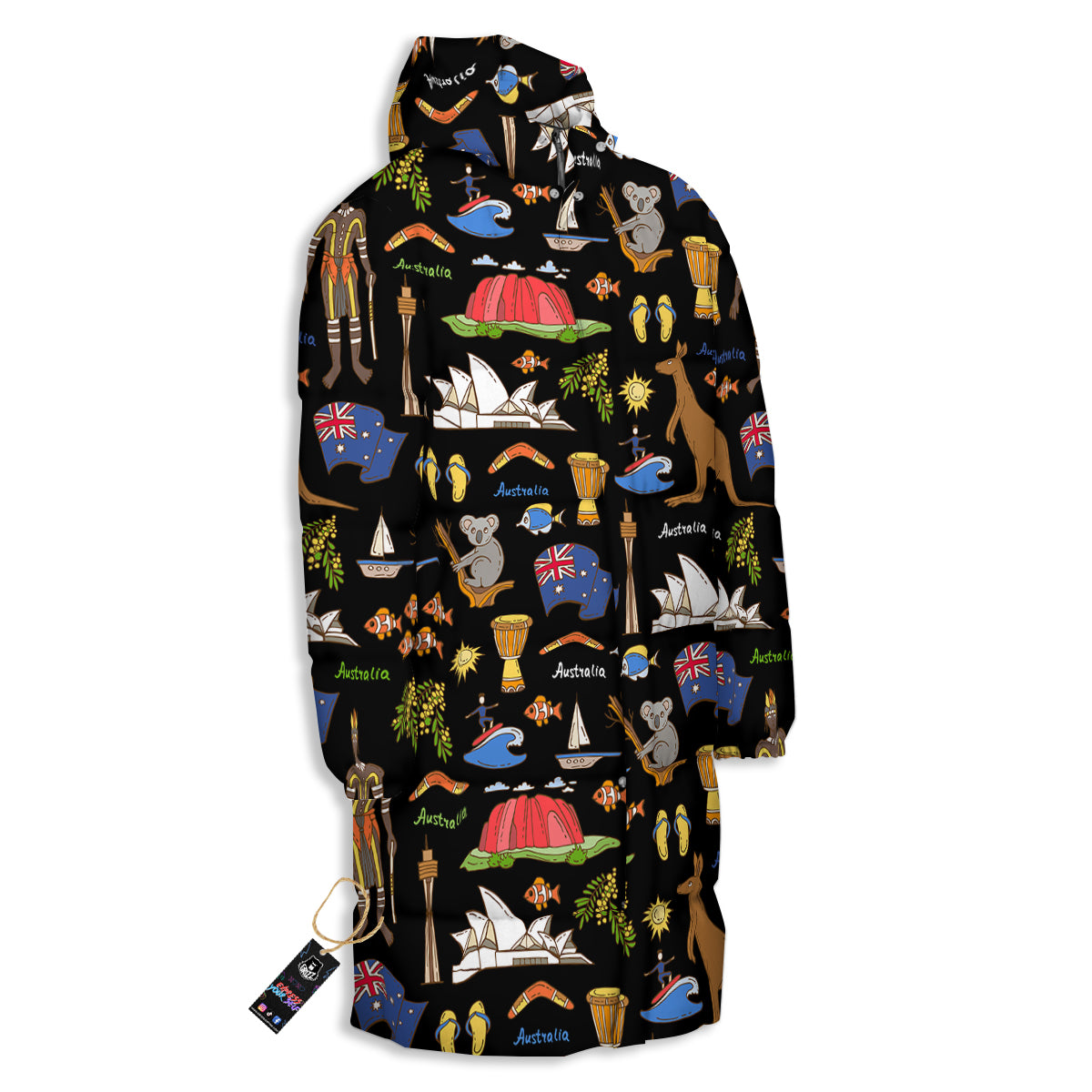 Australia Theme Print Pattern Long Down Jacket-grizzshop