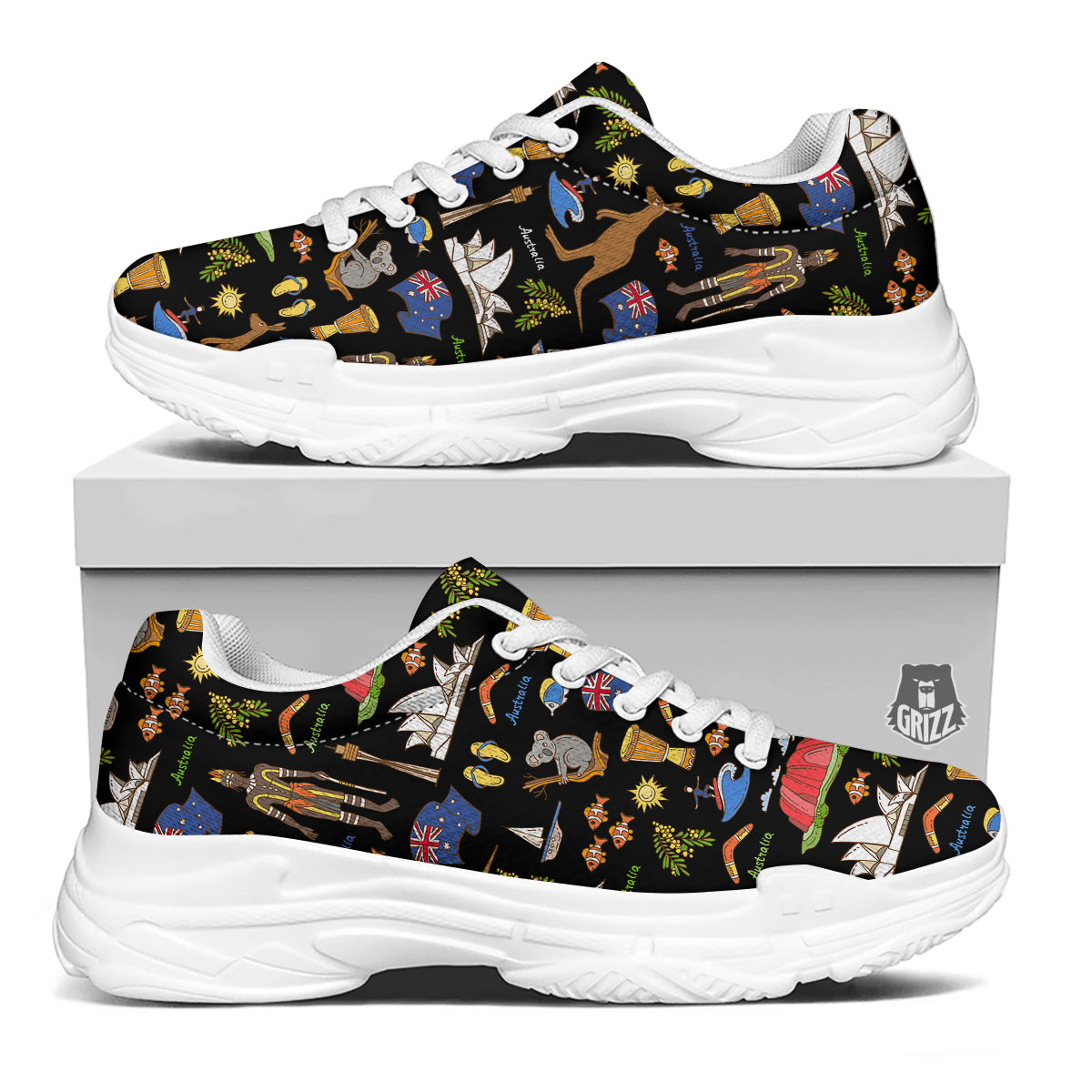 Australia Theme Print Pattern White Chunky Shoes-grizzshop