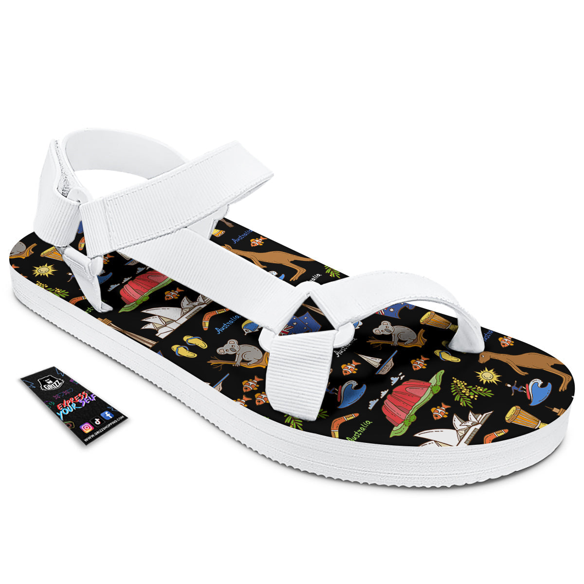 Australia Theme Print Pattern White Open Toe Sandals-grizzshop
