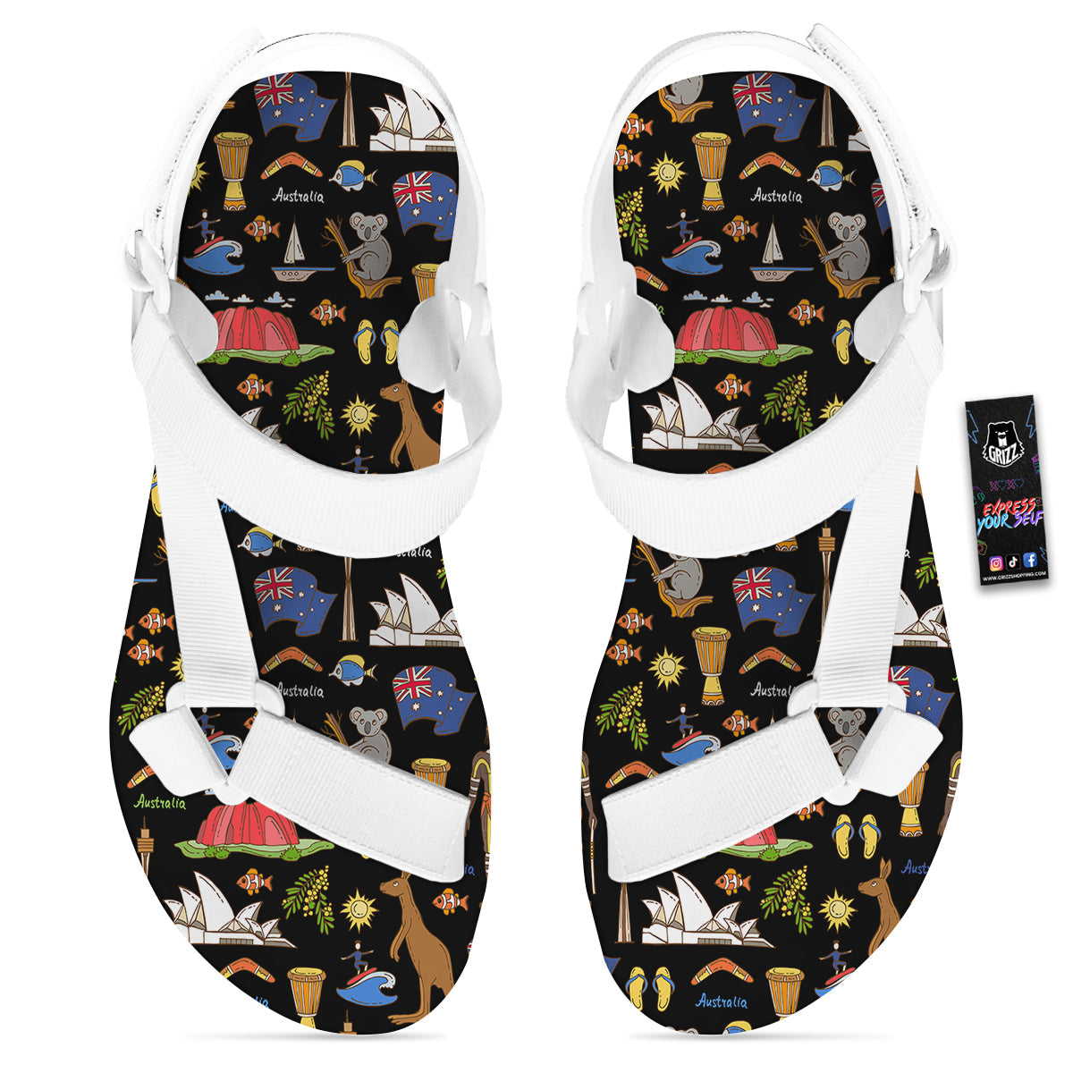 Australia Theme Print Pattern White Open Toe Sandals-grizzshop