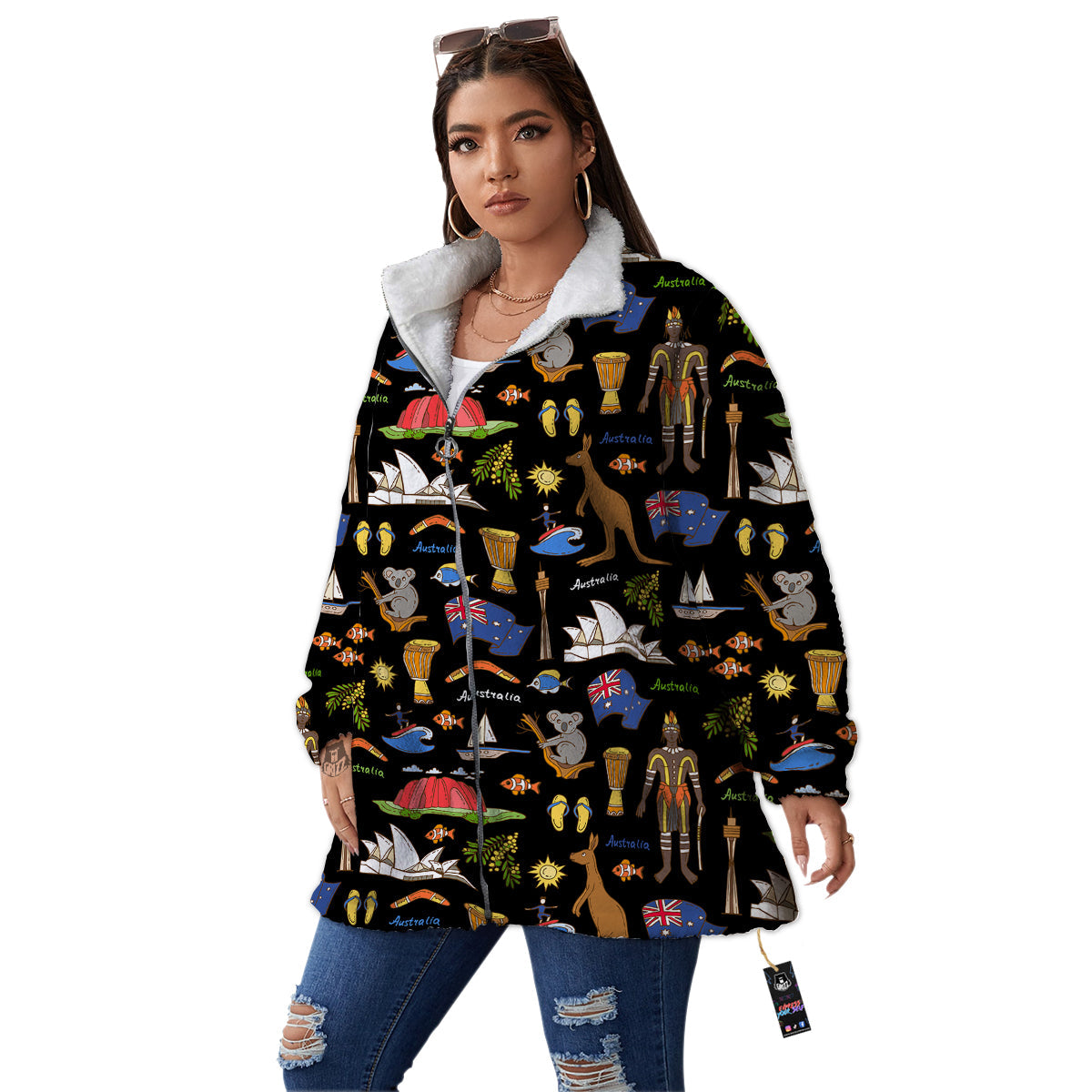 Australia Theme Print Pattern Women's Sherpa Jacket-grizzshop