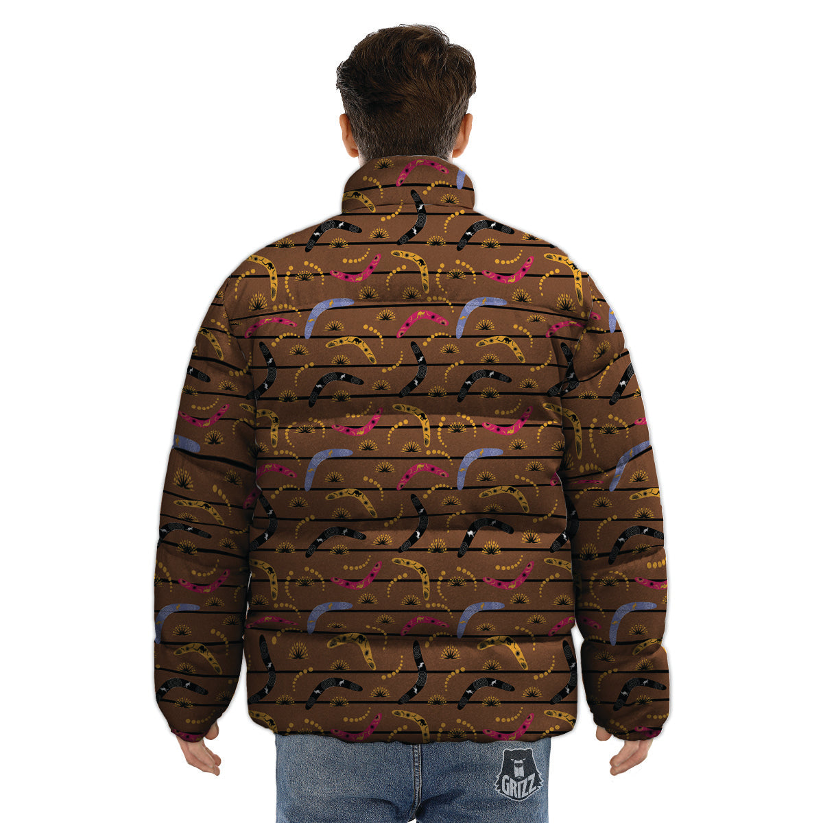 Australian Boomerangs Print Pattern Puffer Jacket-grizzshop