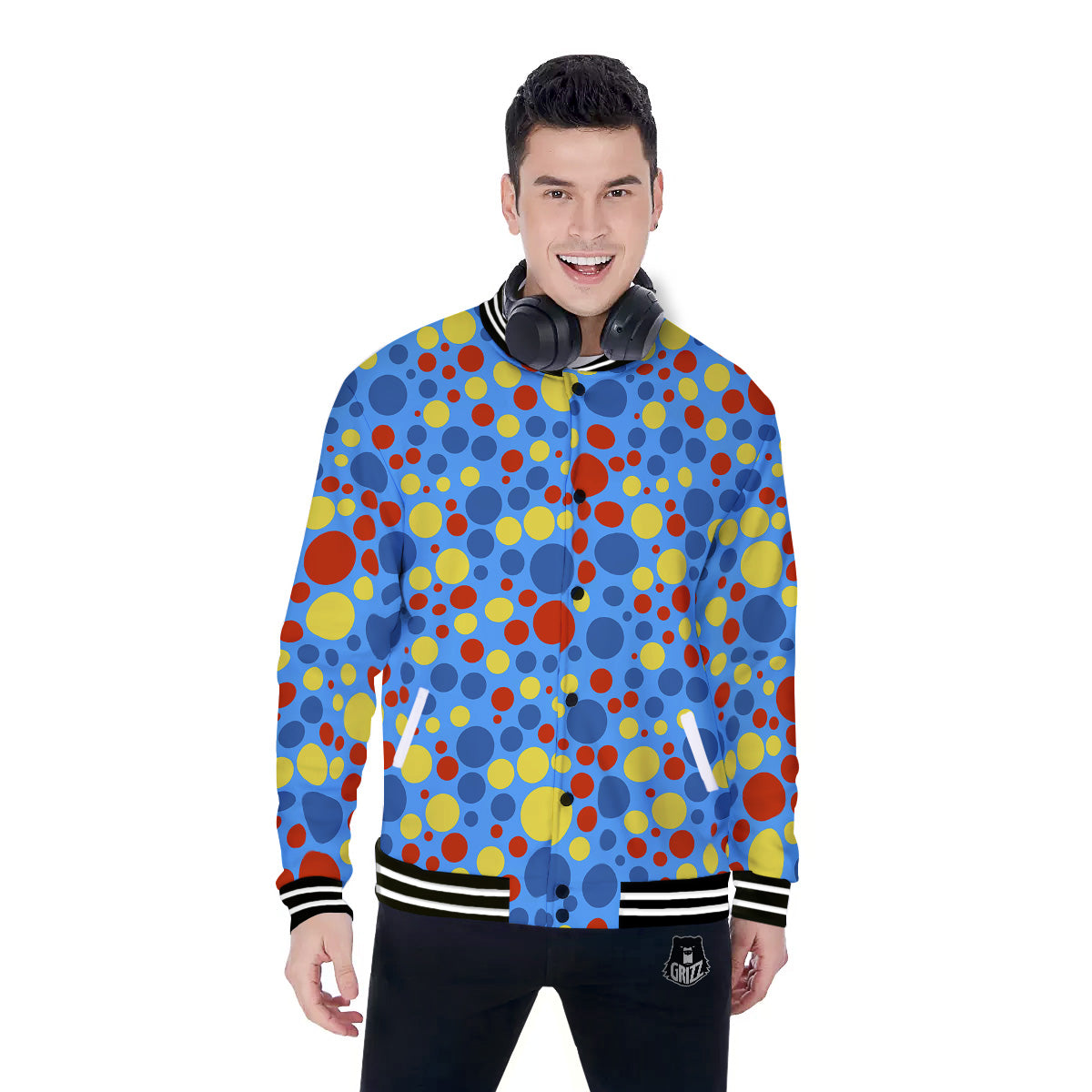 Autism Awareness Dots Color Print Pattern Baseball Jacket-grizzshop