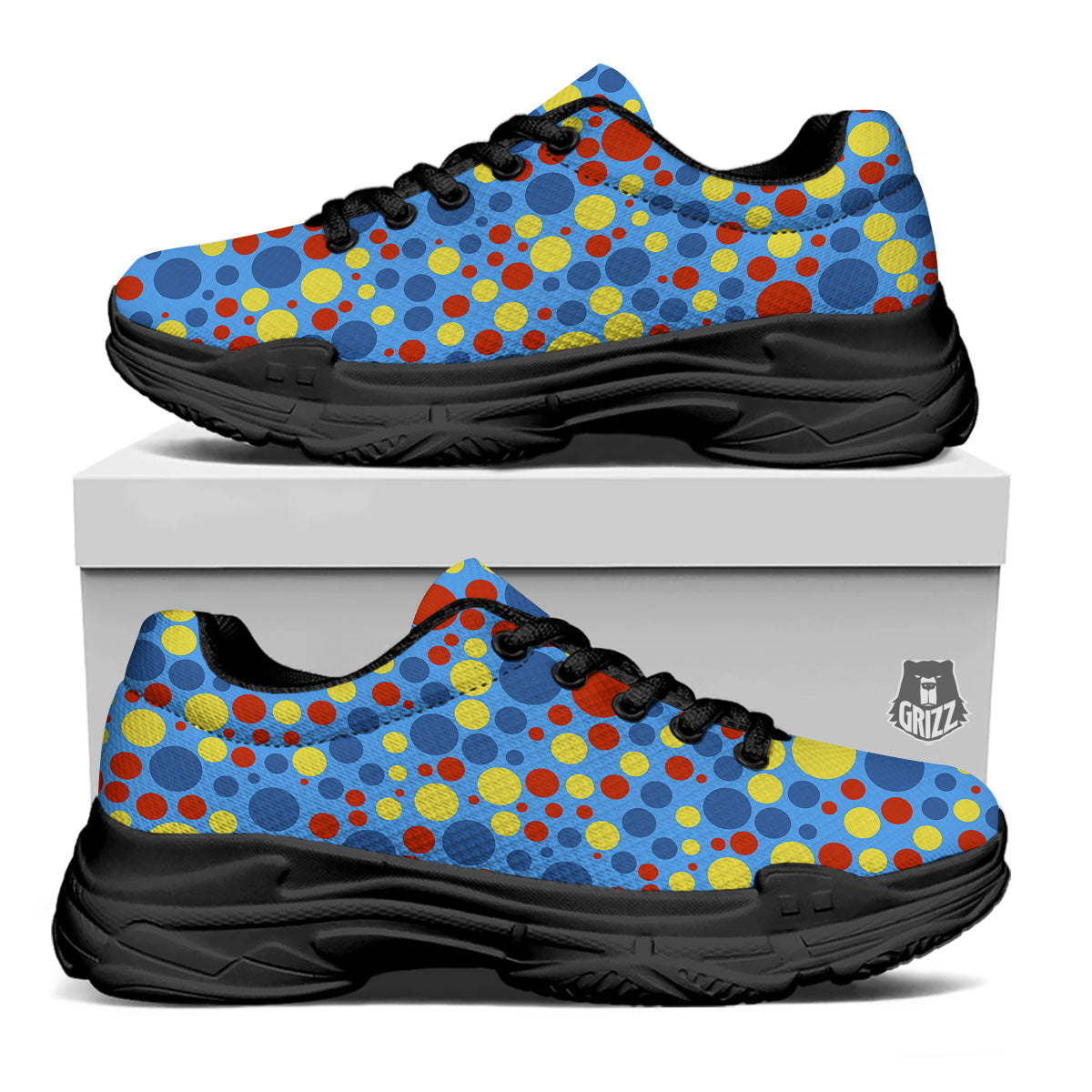 Autism Awareness Dots Color Print Pattern Black Chunky Shoes-grizzshop