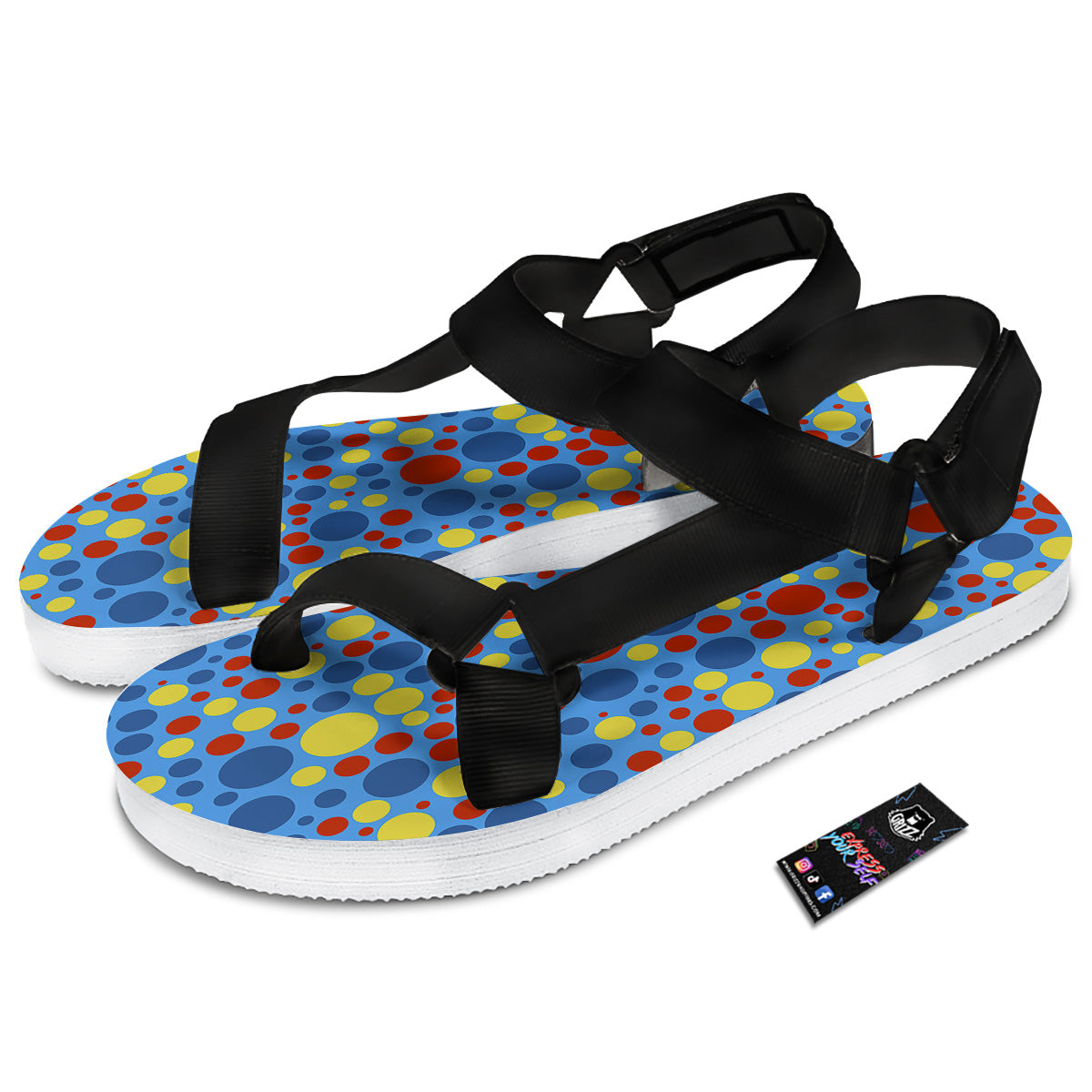 Autism Awareness Dots Color Print Pattern Black Open Toe Sandals-grizzshop