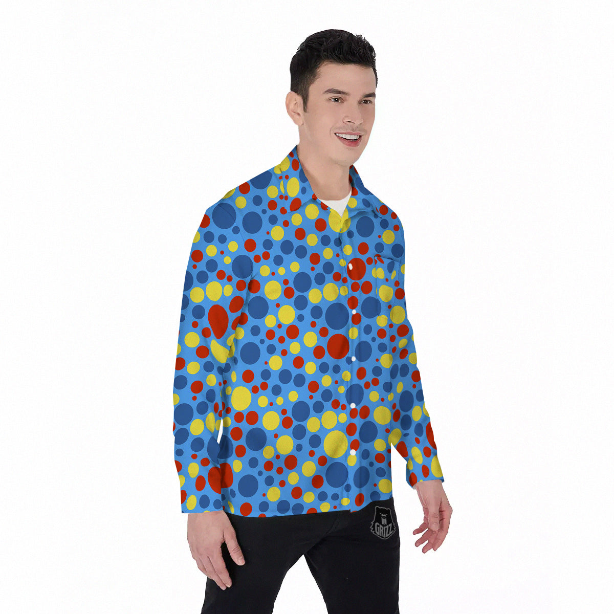 Autism Awareness Dots Color Print Pattern Men's Long Sleeve Shirts-grizzshop