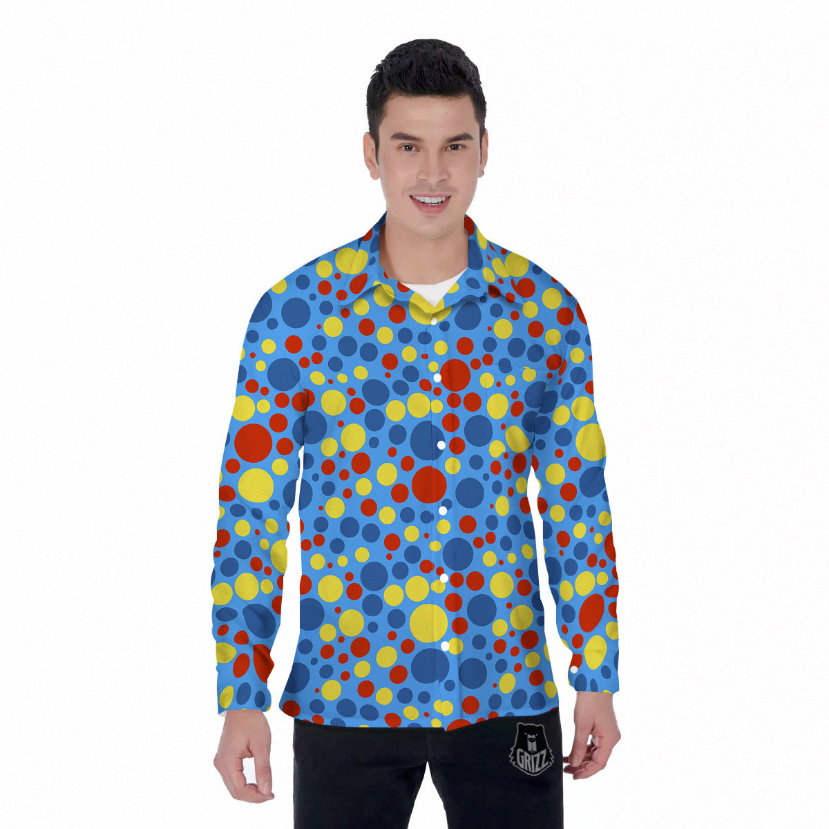 Autism Awareness Dots Color Print Pattern Men's Long Sleeve Shirts-grizzshop