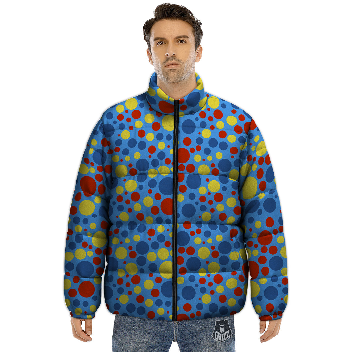 Autism Awareness Dots Color Print Pattern Puffer Jacket-grizzshop