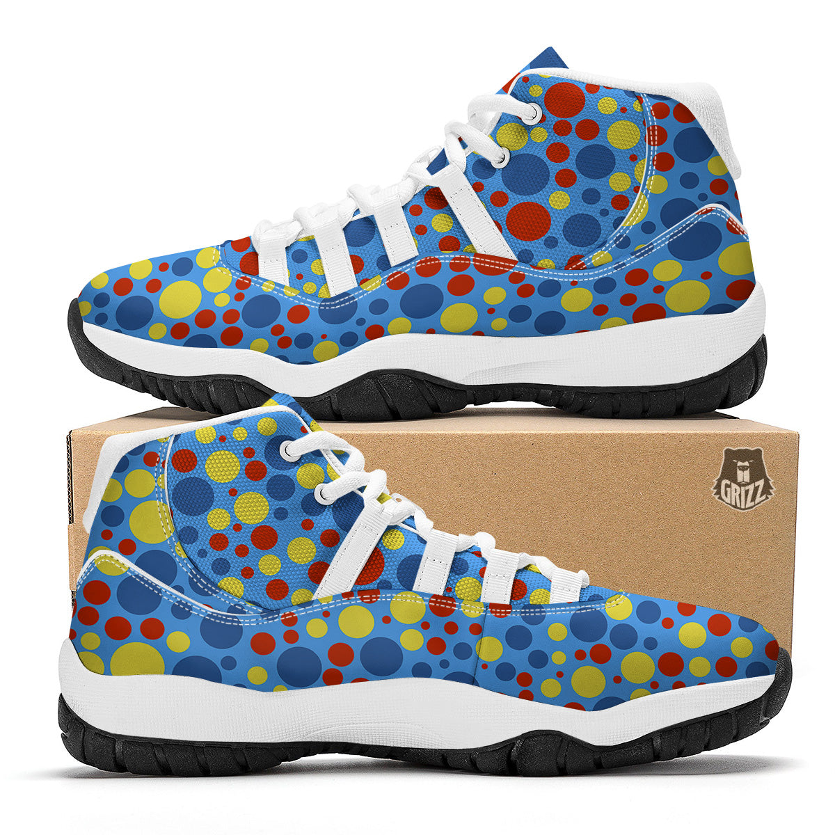 Autism Awareness Dots Color Print Pattern White Bball Shoes-grizzshop
