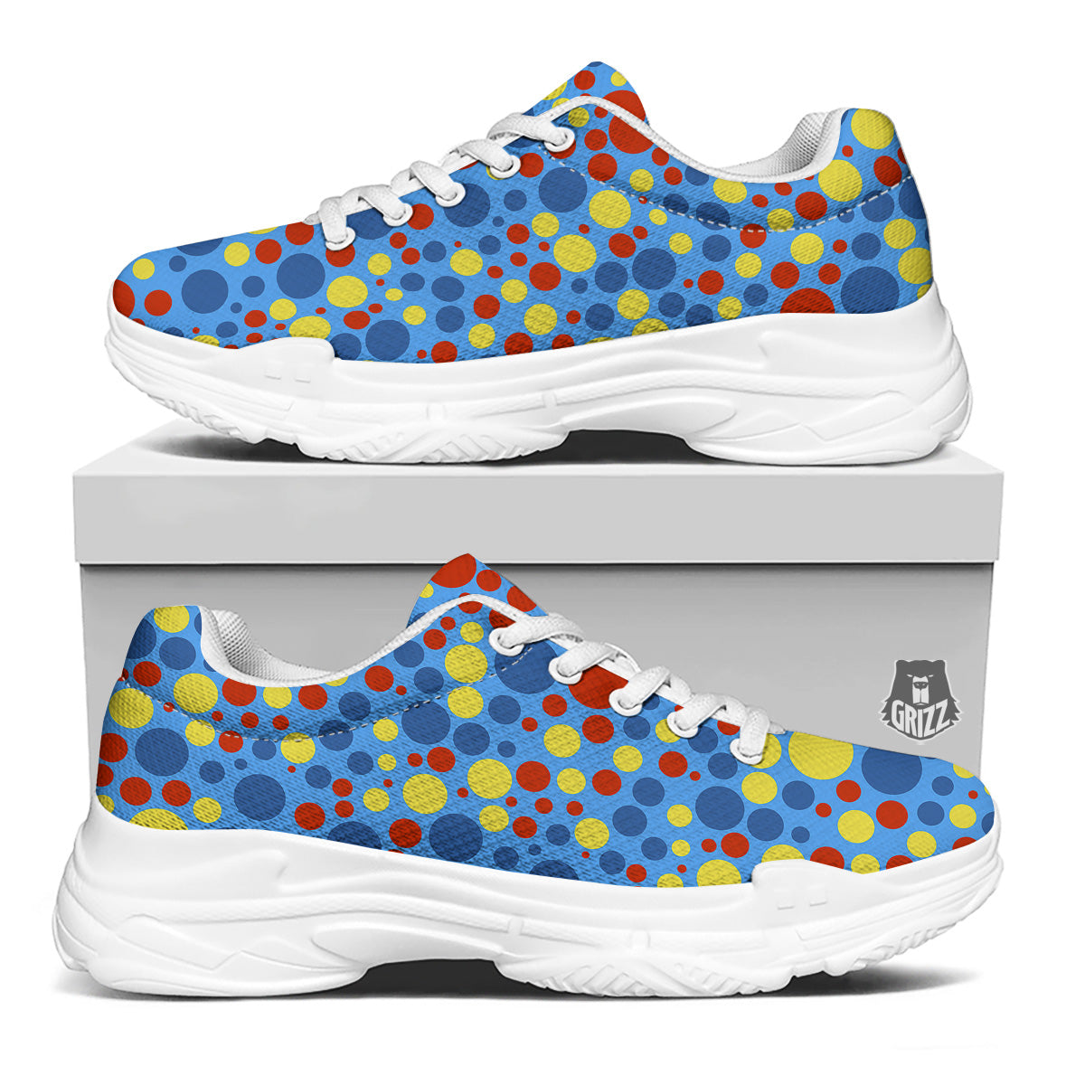 Autism Awareness Dots Color Print Pattern White Chunky Shoes-grizzshop