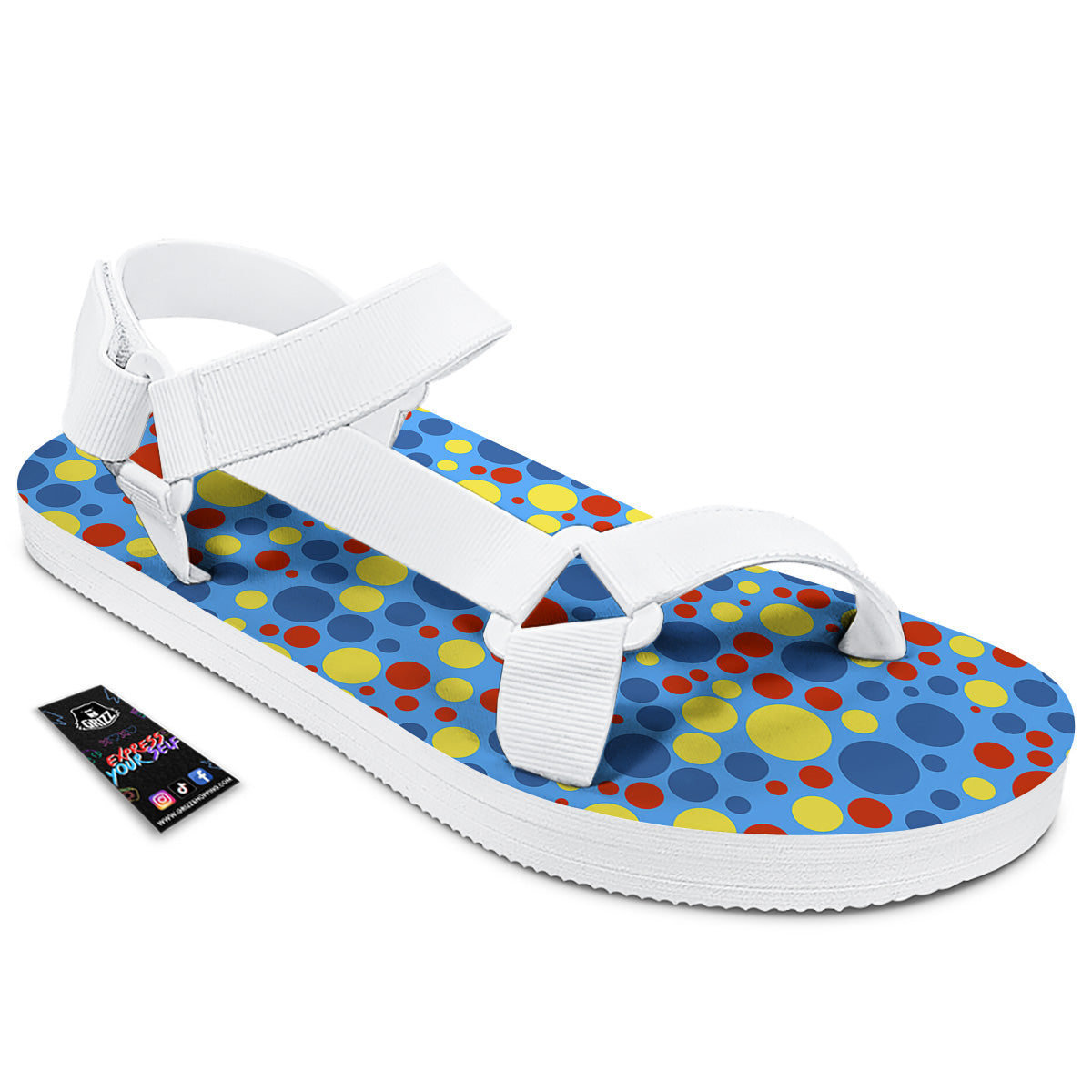 Autism Awareness Dots Color Print Pattern White Open Toe Sandals-grizzshop