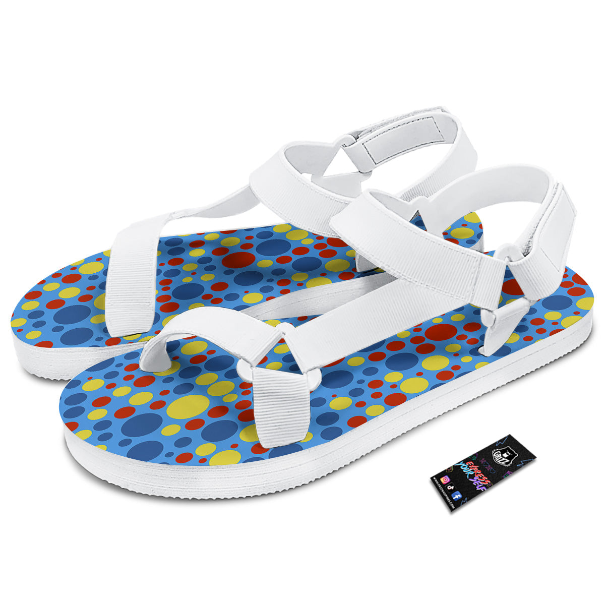Autism Awareness Dots Color Print Pattern White Open Toe Sandals-grizzshop