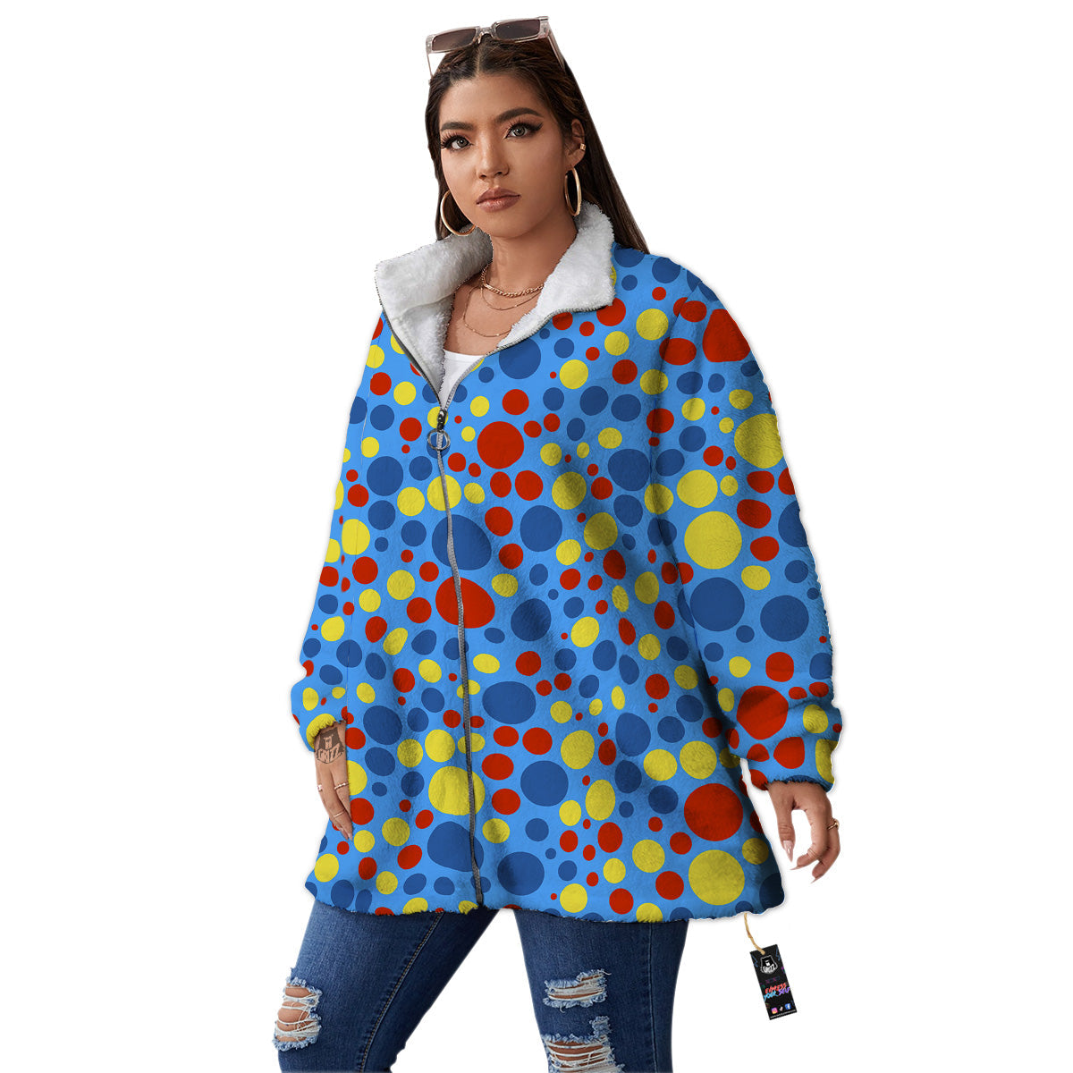 Autism Awareness Dots Color Print Pattern Women's Sherpa Jacket-grizzshop