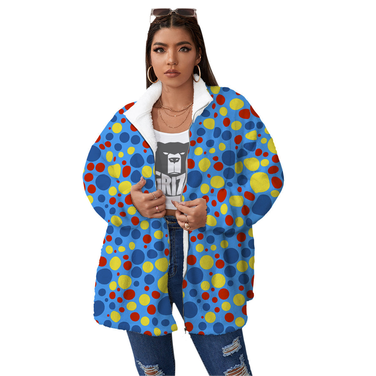Autism Awareness Dots Color Print Pattern Women's Sherpa Jacket-grizzshop