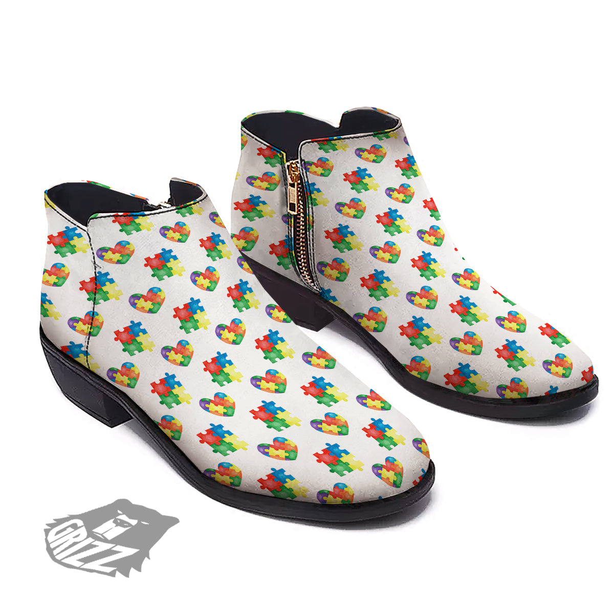 Autism Awareness Heart Print Pattern Ankle Boots-grizzshop