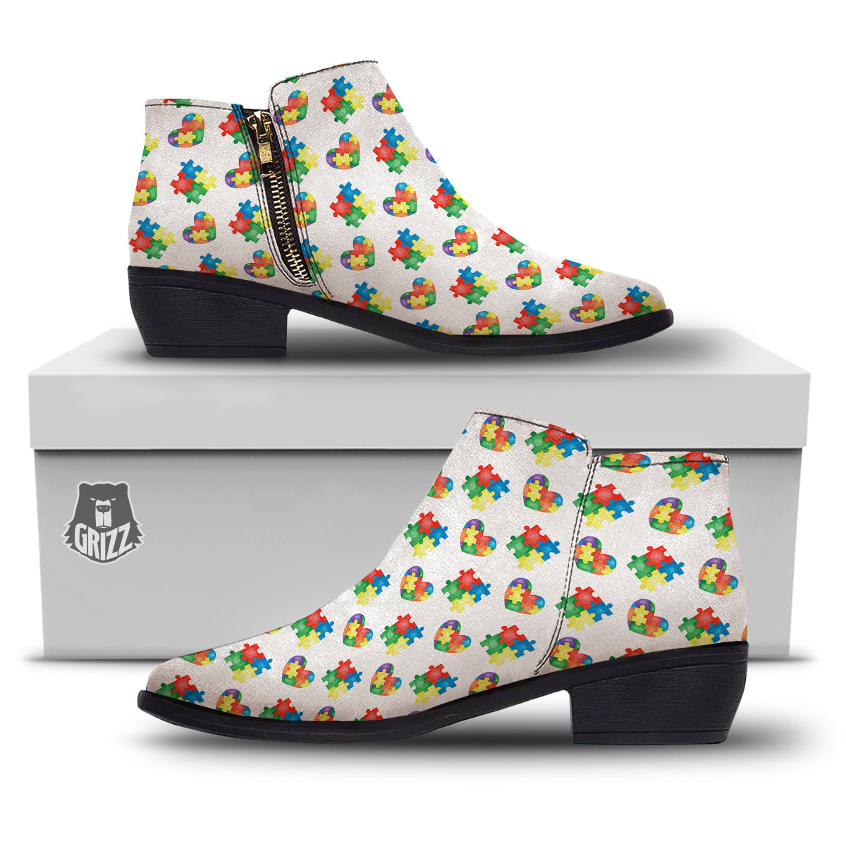 Autism Awareness Heart Print Pattern Ankle Boots-grizzshop