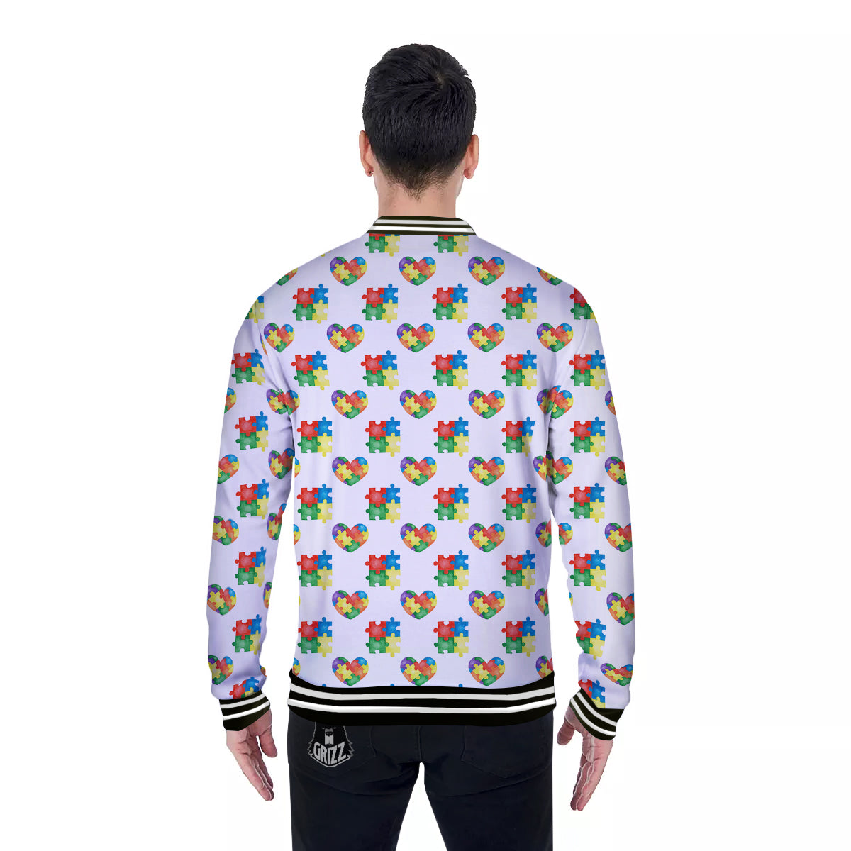 Autism Awareness Heart Print Pattern Baseball Jacket-grizzshop