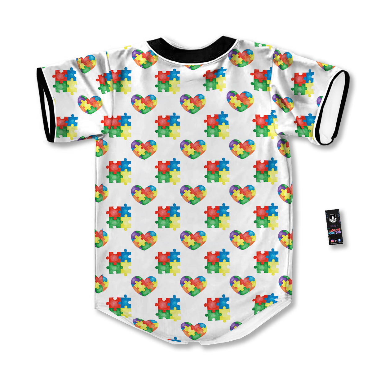 Autism Awareness Heart Print Pattern Baseball Jersey-grizzshop