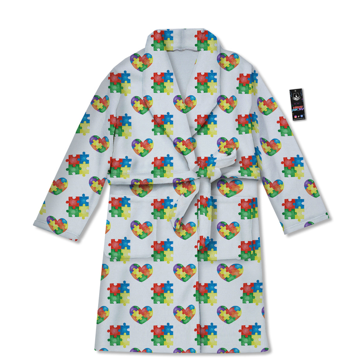 Autism Awareness Heart Print Pattern Bathrobe-grizzshop