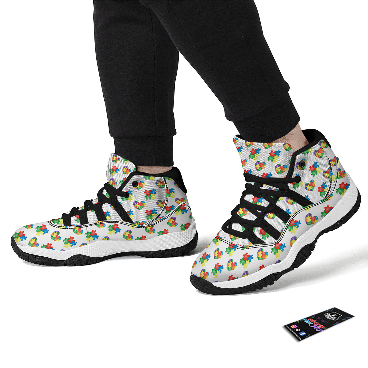 Autism Awareness Heart Print Pattern Black Bball Shoes-grizzshop