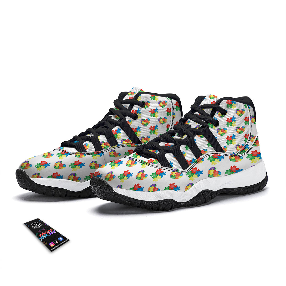 Autism Awareness Heart Print Pattern Black Bball Shoes-grizzshop