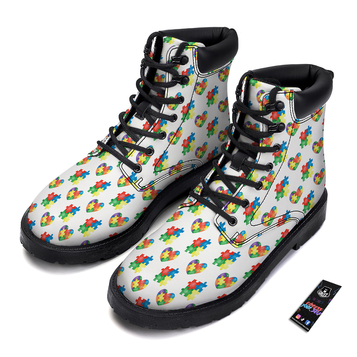 Autism Awareness Heart Print Pattern Boots-grizzshop