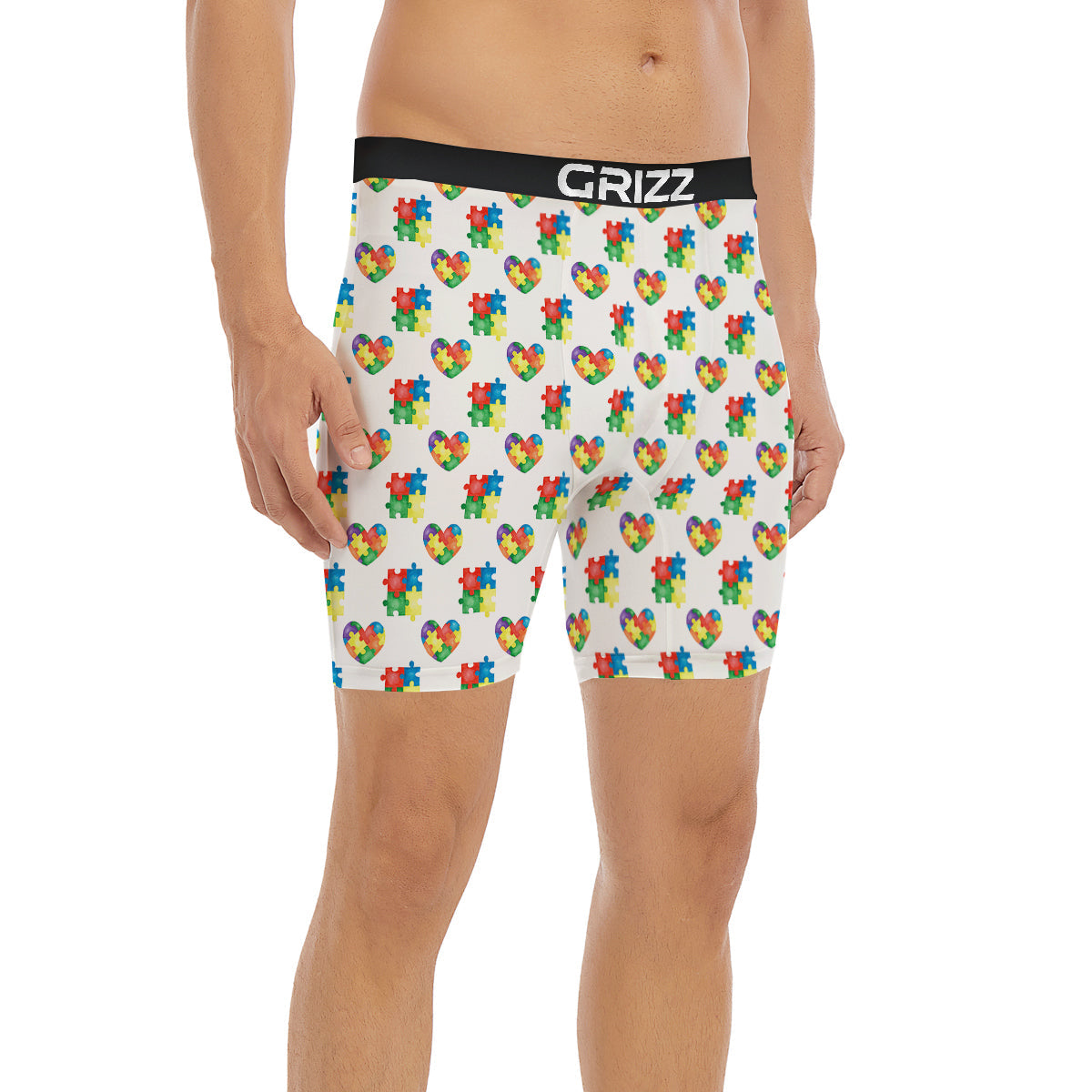 Autism Awareness Heart Print Pattern Boxer Briefs-grizzshop