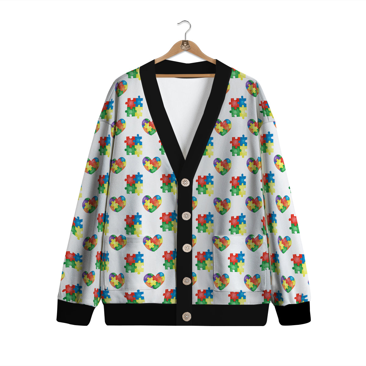 Autism Awareness Heart Print Pattern Cardigan-grizzshop