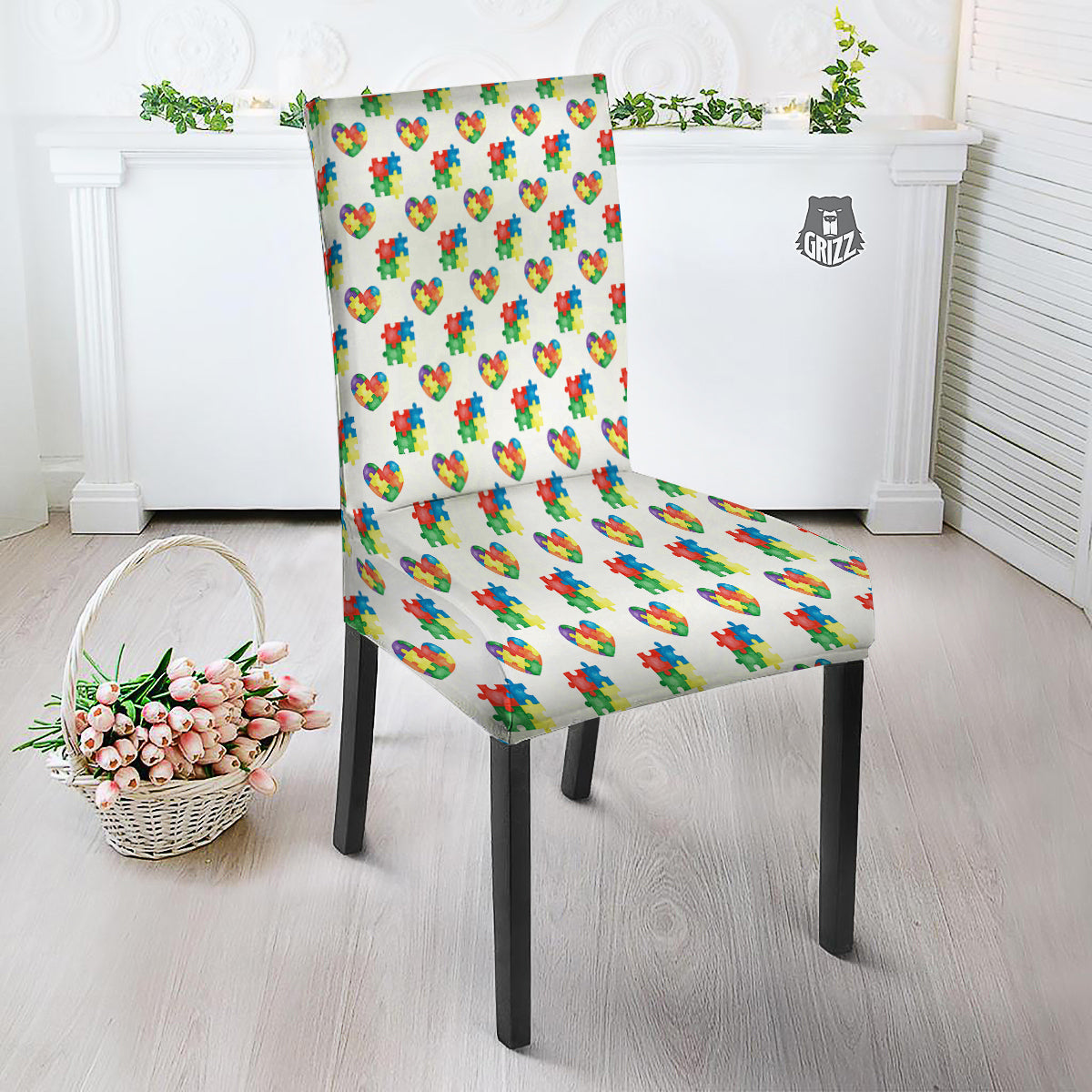Autism Awareness Heart Print Pattern Dining Chair Slipcover-grizzshop