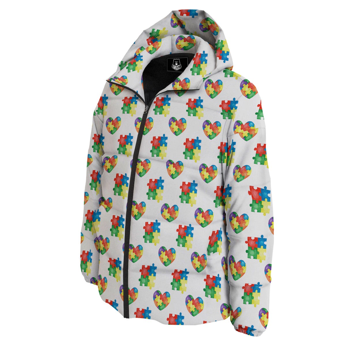 Autism Awareness Heart Print Pattern Down Jacket-grizzshop
