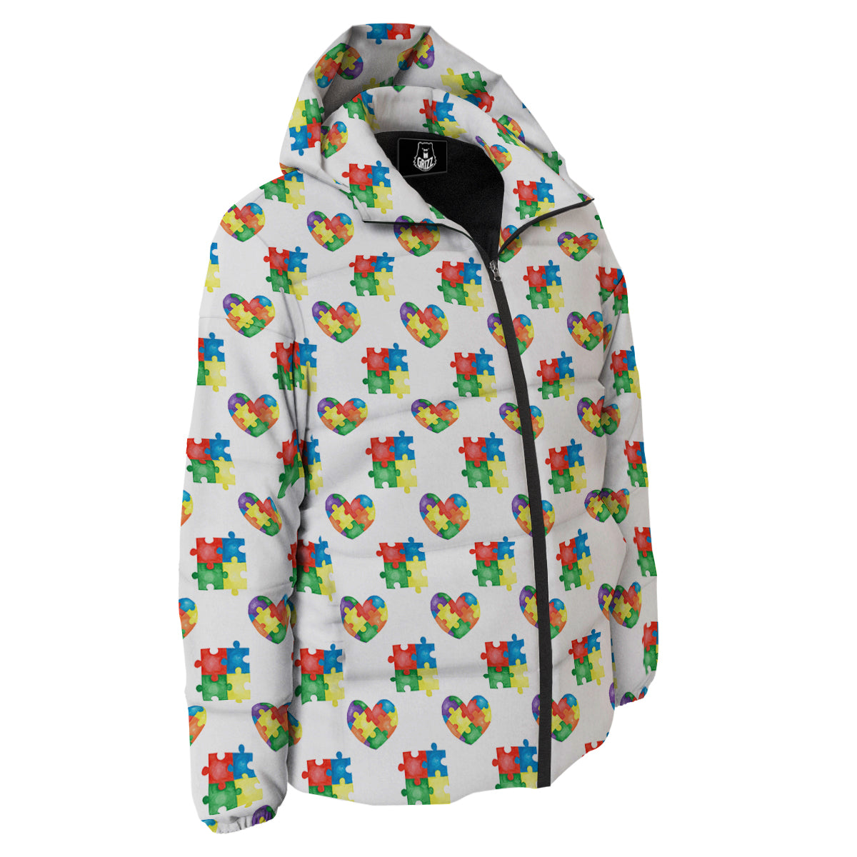 Autism Awareness Heart Print Pattern Down Jacket-grizzshop