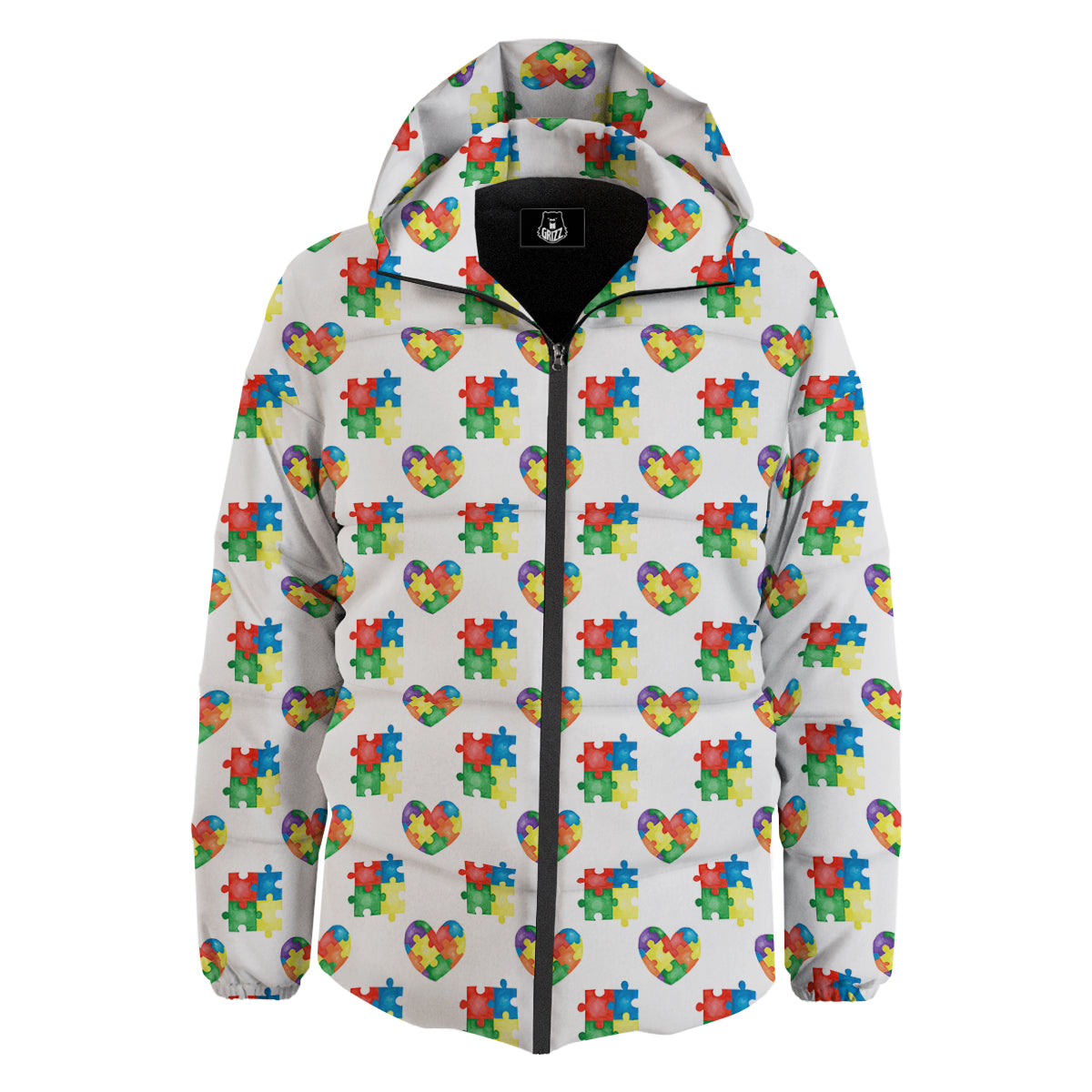Autism Awareness Heart Print Pattern Down Jacket-grizzshop