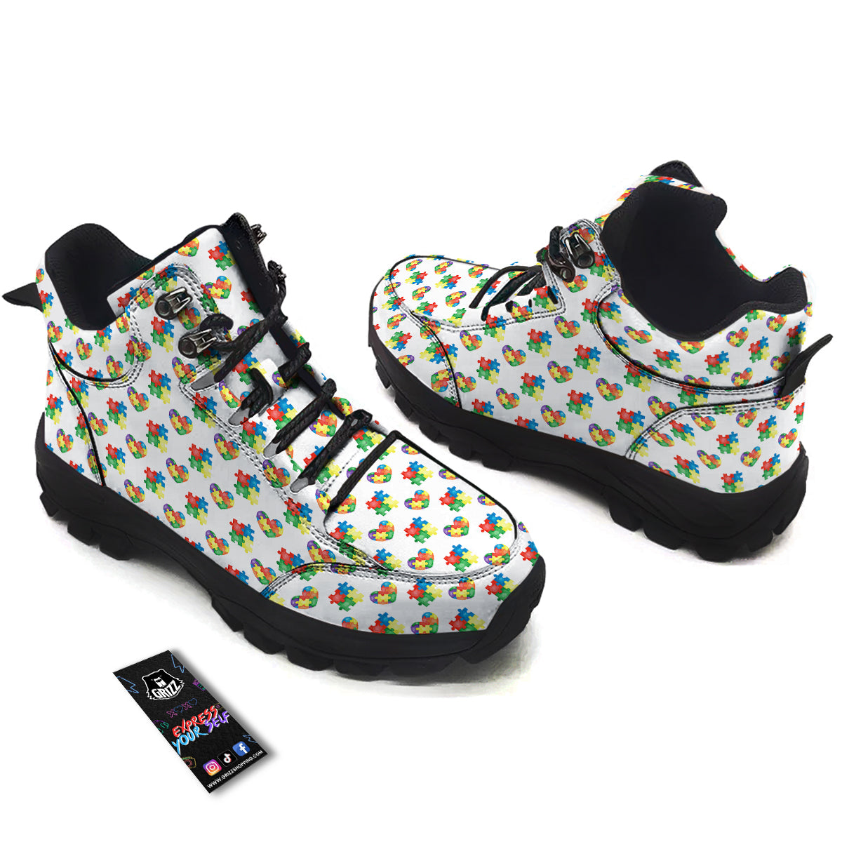 Autism Awareness Heart Print Pattern Hiking Shoes-grizzshop