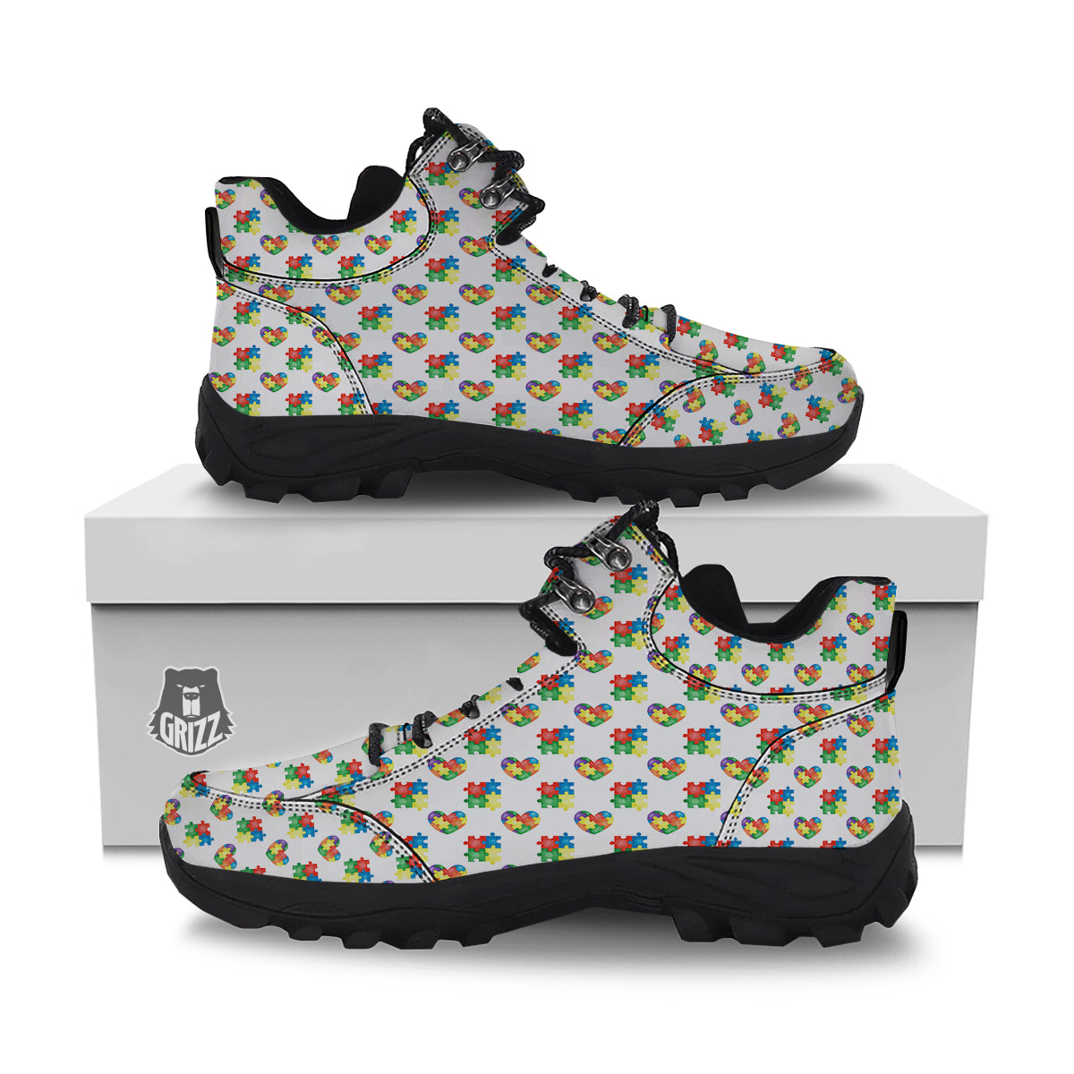 Autism Awareness Heart Print Pattern Hiking Shoes-grizzshop
