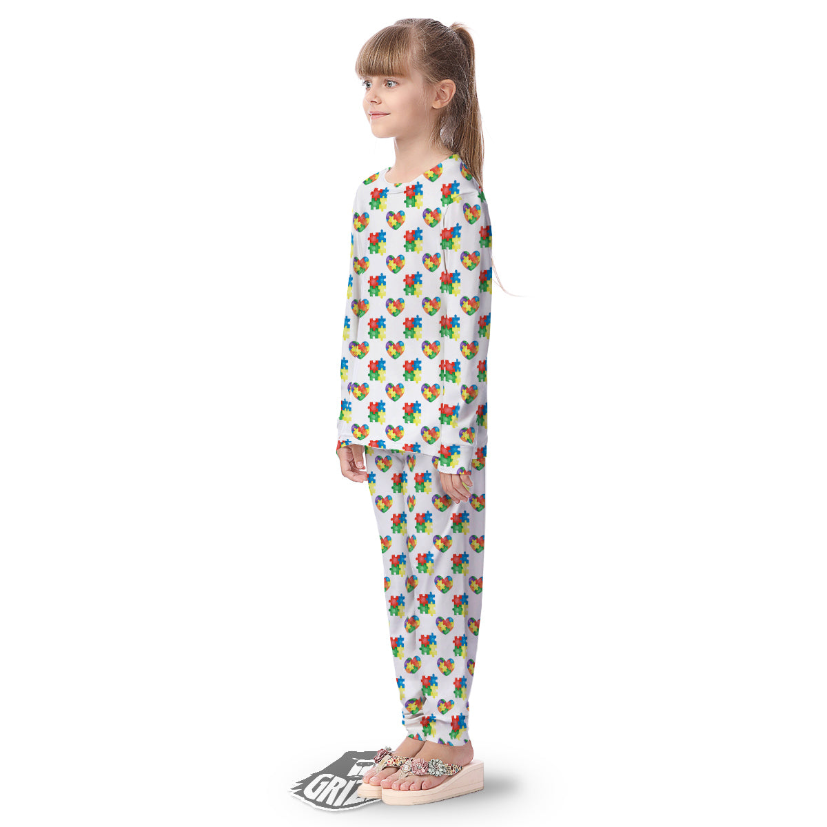 Autism Awareness Heart Print Pattern Kid's Pajamas-grizzshop