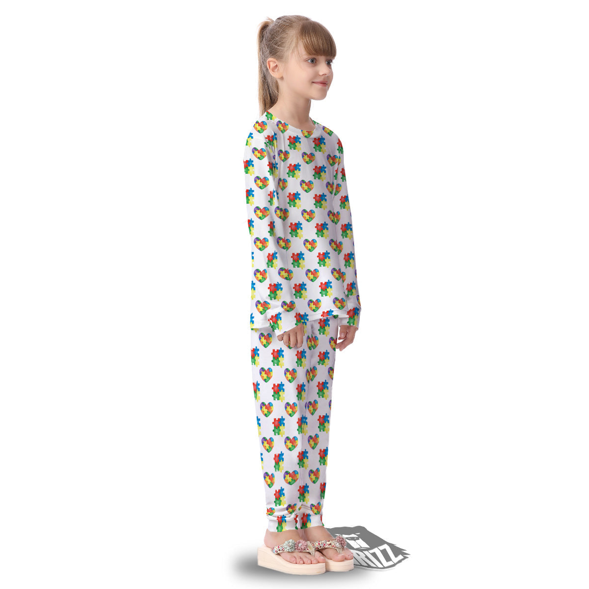 Autism Awareness Heart Print Pattern Kid's Pajamas-grizzshop