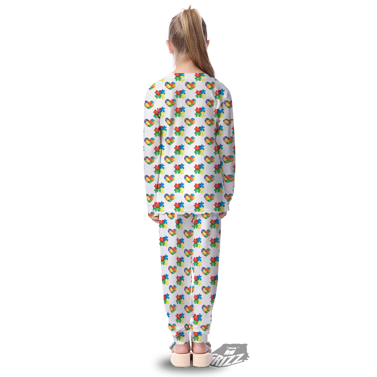 Autism Awareness Heart Print Pattern Kid's Pajamas-grizzshop