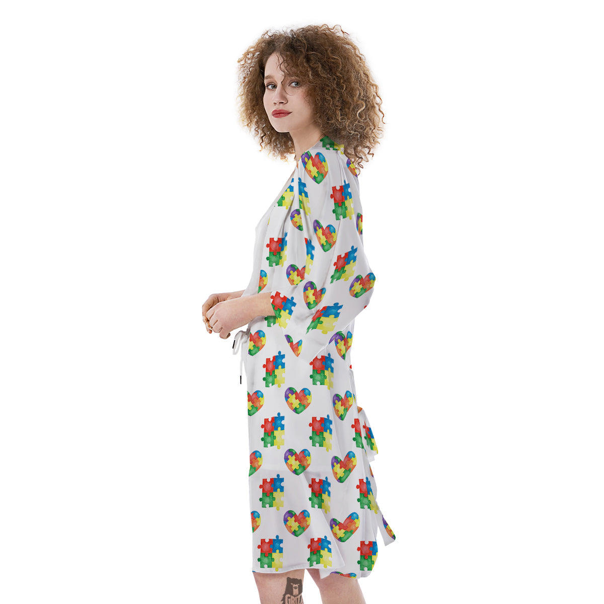 Autism Awareness Heart Print Pattern Kimono-grizzshop