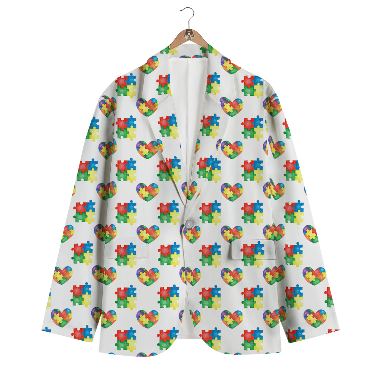 Autism Awareness Heart Print Pattern Men's Blazer-grizzshop