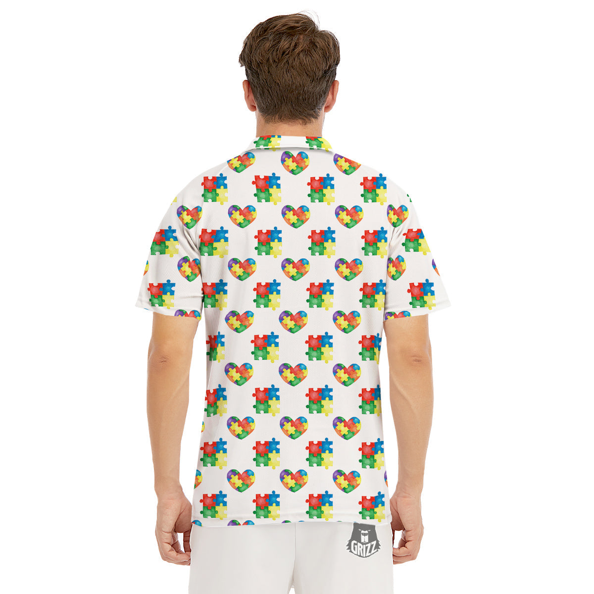 Autism Awareness Heart Print Pattern Men's Golf Shirts-grizzshop