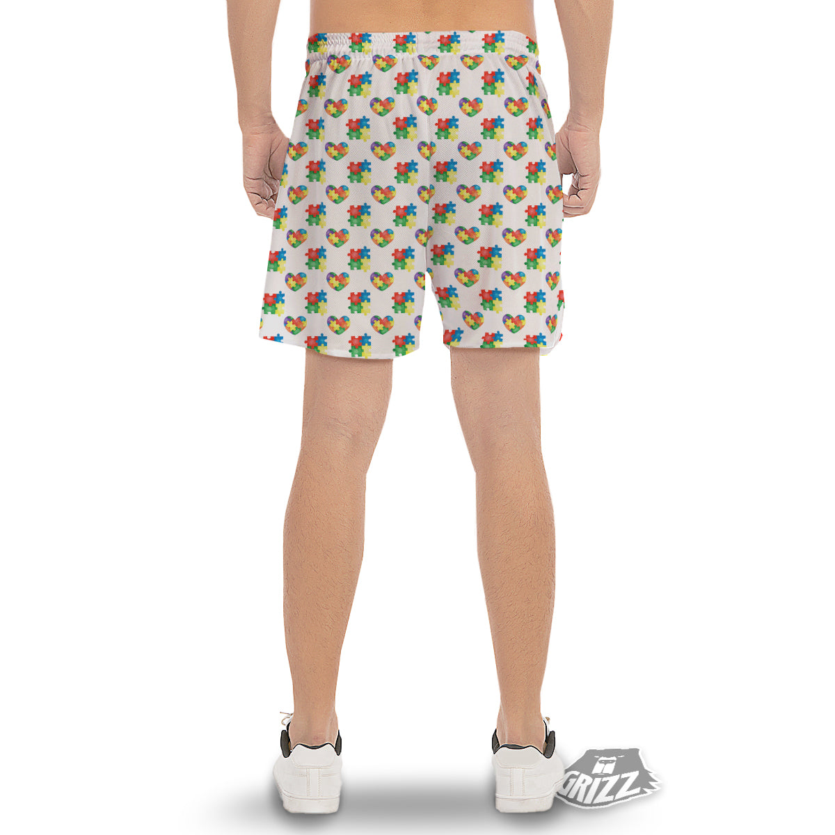 Autism Awareness Heart Print Pattern Men's Gym Shorts-grizzshop