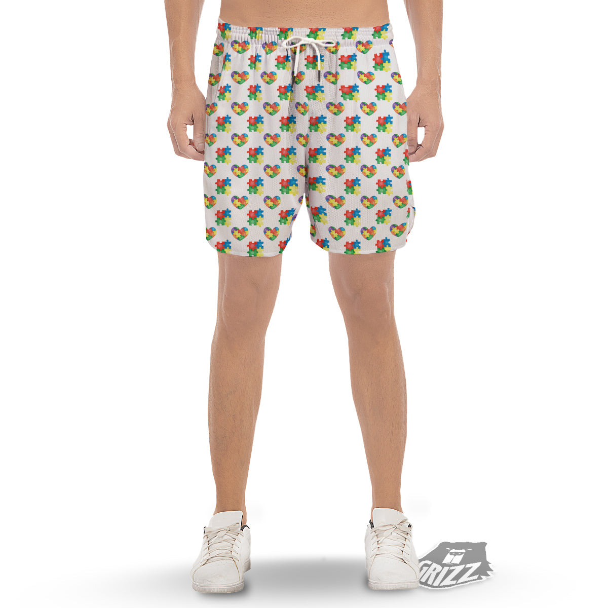 Autism Awareness Heart Print Pattern Men's Gym Shorts-grizzshop